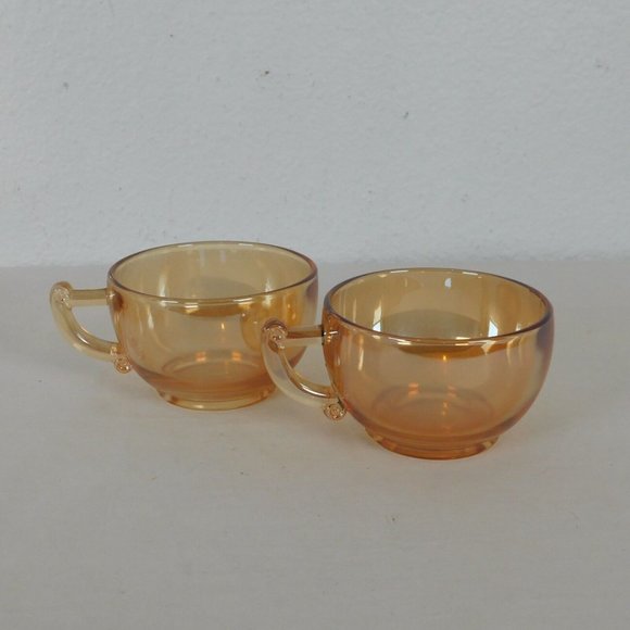 Set of 2 Jeanette Glass Moderne Marigold Iridescent Cup & Saucer Set Punch Cup - Picture 6 of 10